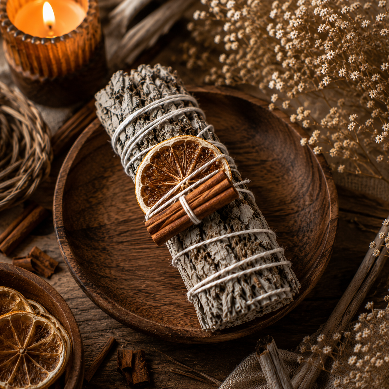 Sacred Lemon & Cinnamon Sage Smudge Stick | Believed to Inspire Motivation