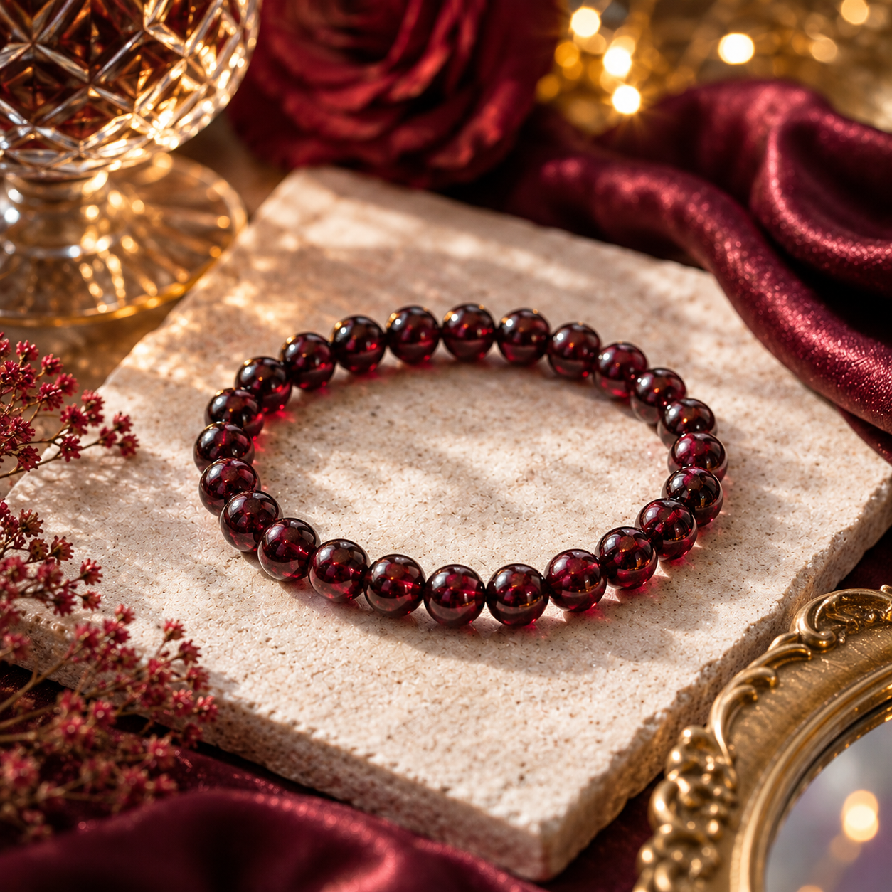 Garnet Crystal Bracelet - Original Round | Traditionally Known as the Stone of Passion