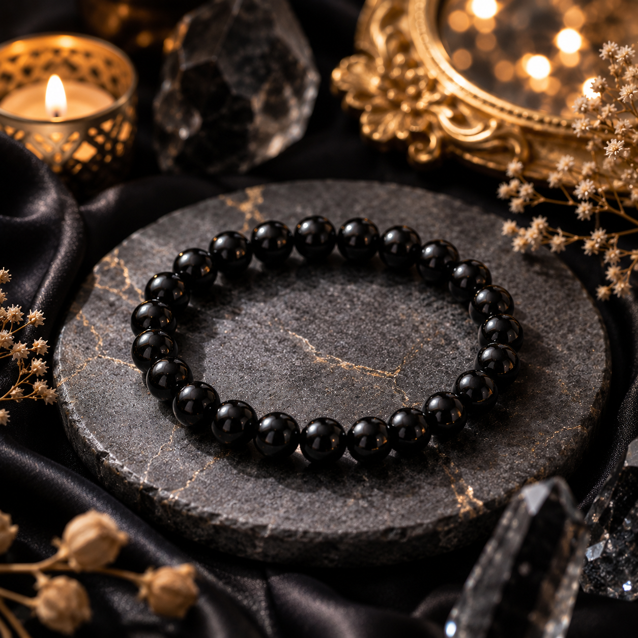 Black Obsidian Crystal Bracelet - Original Round | Traditionally Known as the Stone of Protection