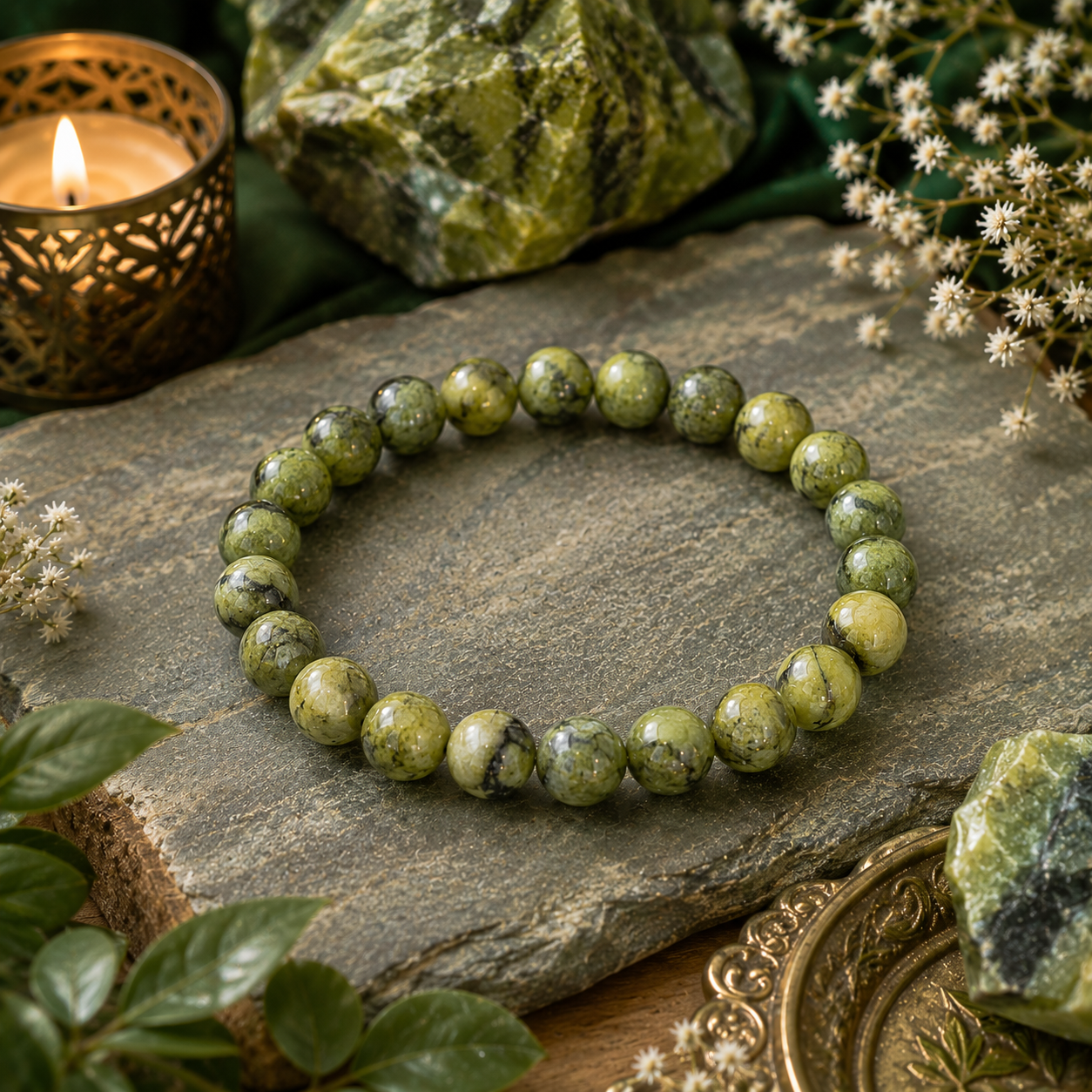 Serpentine Crystal Bracelet - Original Round | Traditionally Known as the Stone of Transformation