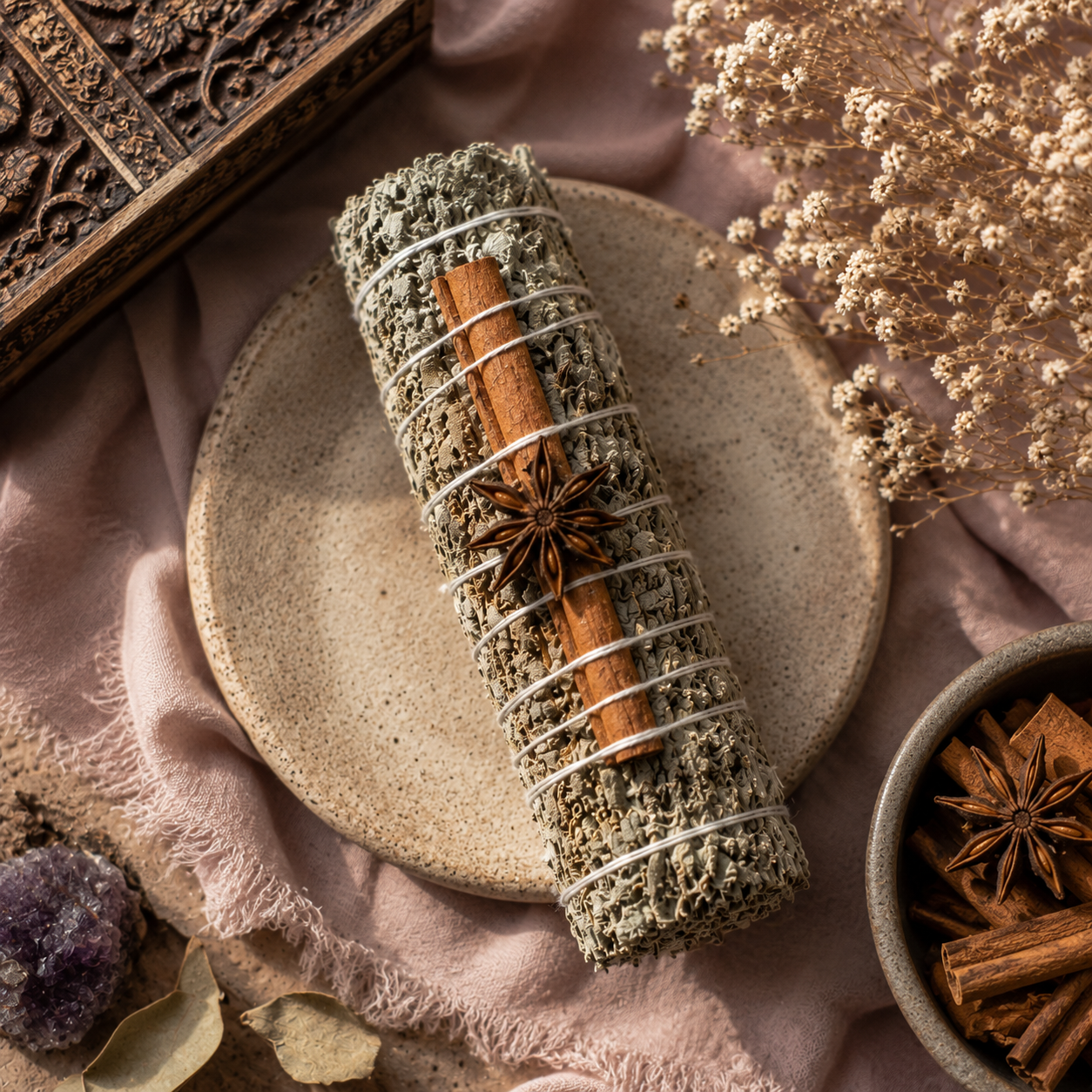 Sacred Cinnamon & Star Anise Sage Smudge Stick | Believed to Represent Abundance & Positivity
