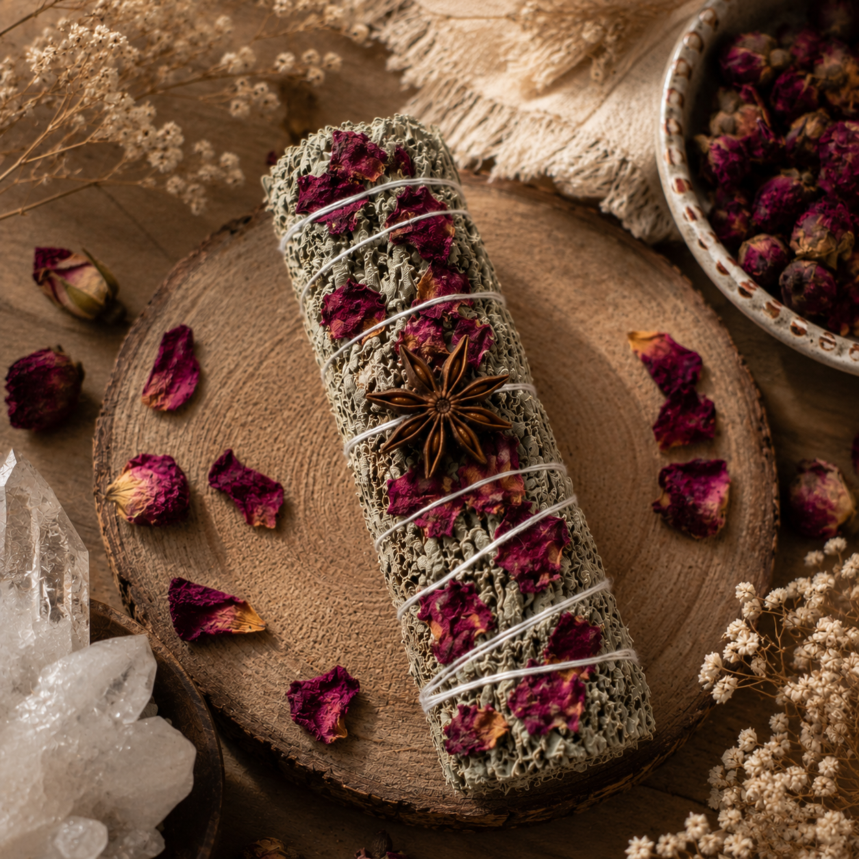 Sacred Rose & Star Anise Sage Smudge Stick | Believed to Represent Abundance & Positivity