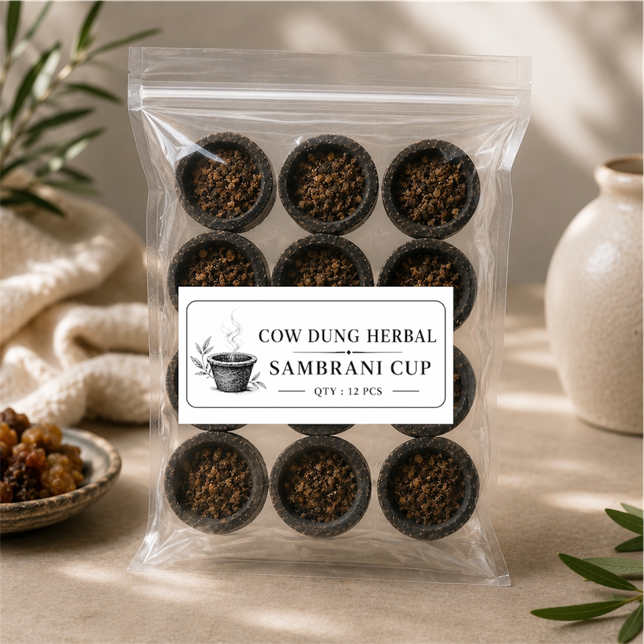 Sambrani Cup - Cow Dung Herbal (12 pcs)