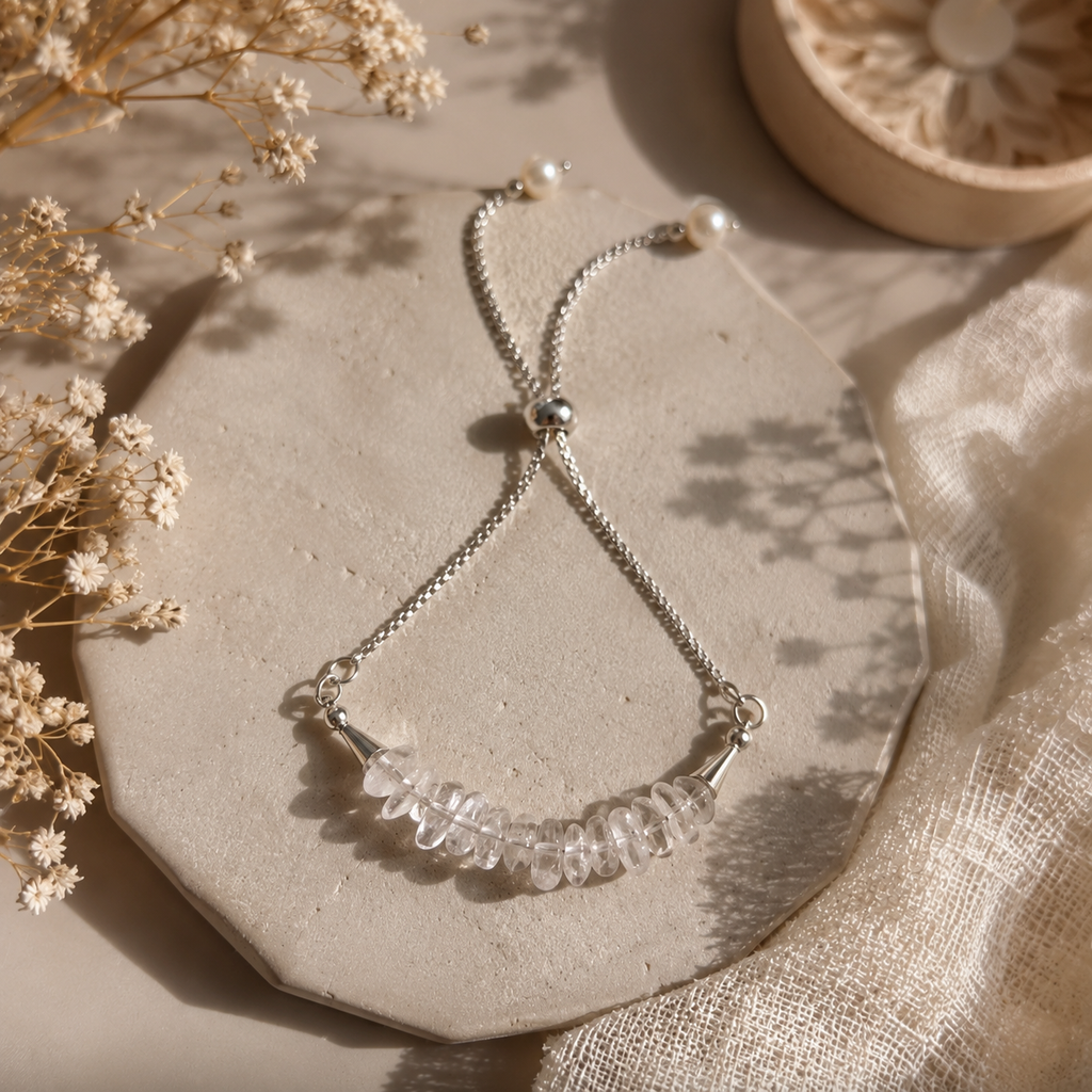 Clear Quartz Bracelet – Minimal Chip Style Adjustable | Reminder of Clarity