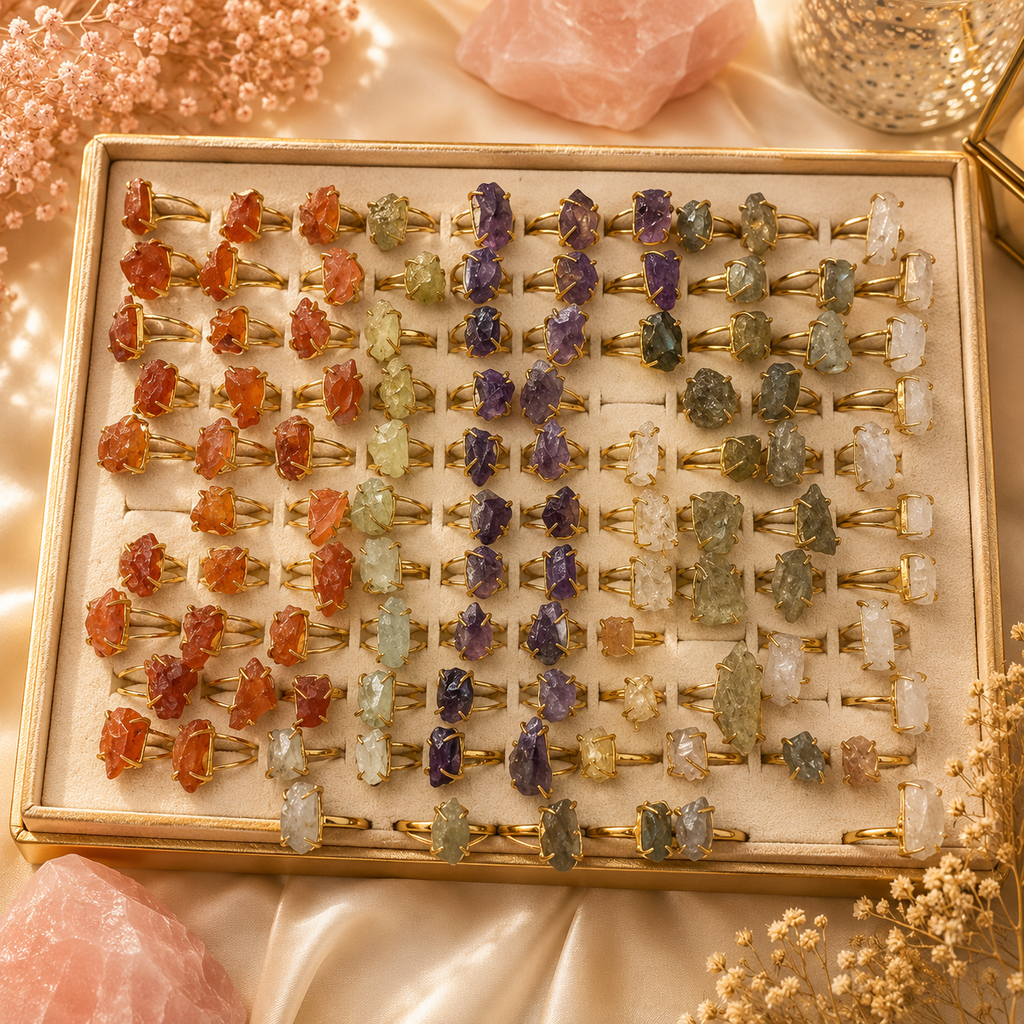 Assorted Crystal Ring – Raw Natural Stone Gold Plated | Esencia