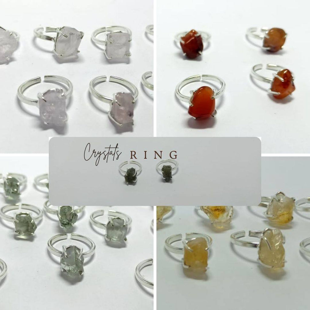 Crystals Ring - Raw Natural Stone Adjustable | Mix Exclusive Silver Plated Miyu