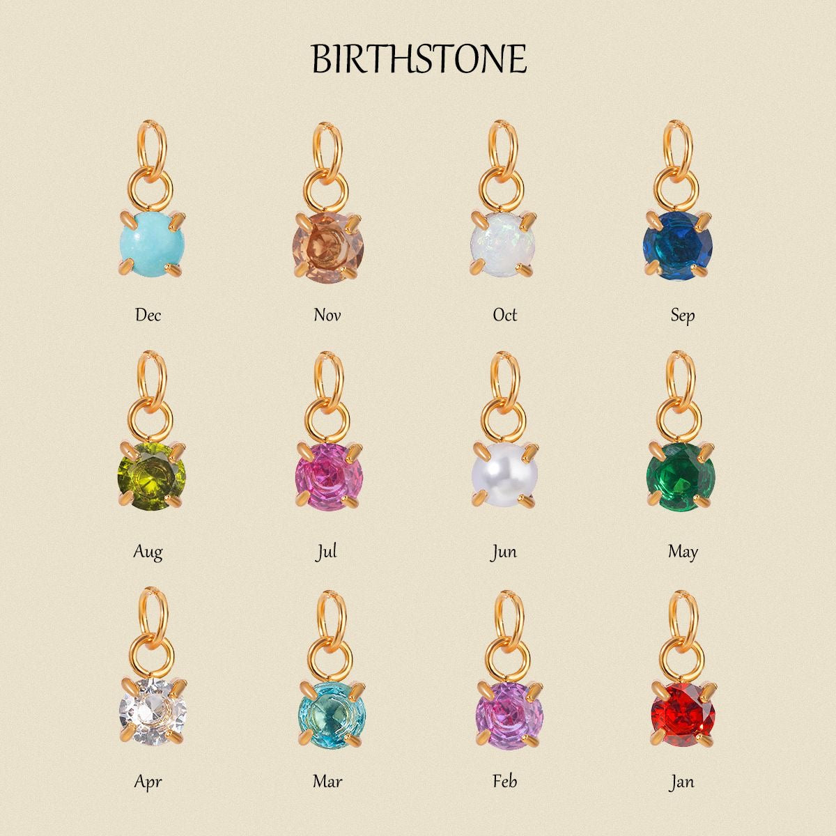 Birthstone Pendant - Round Shape Minimal Original Stone | Mix Exclusive Gold Plated Origen