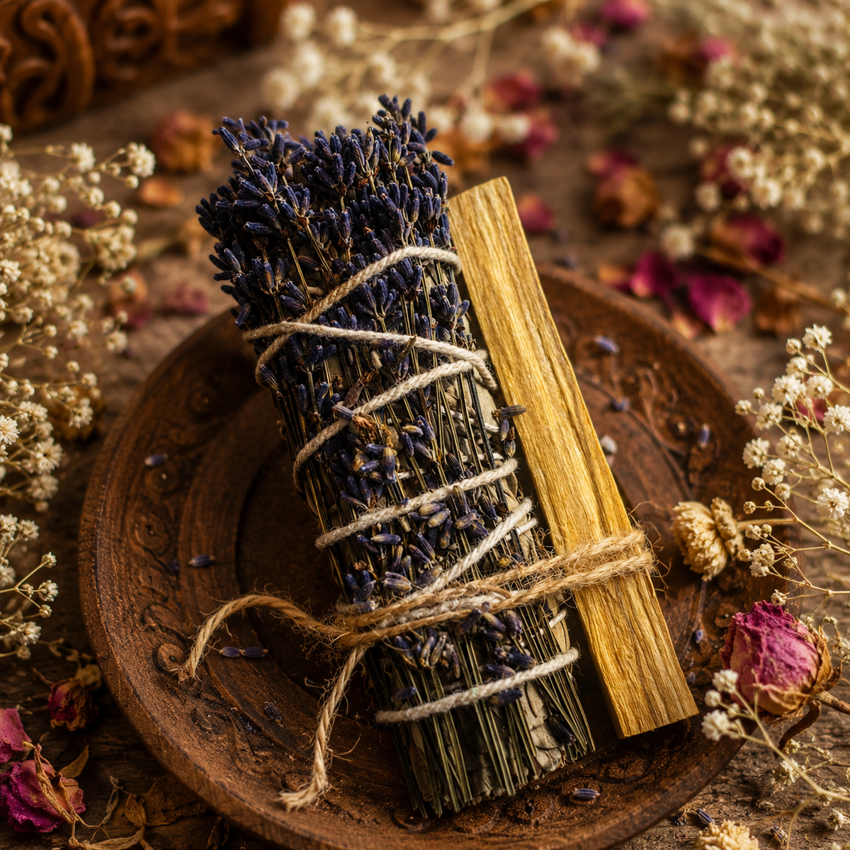 Lavender White California Sage Smudge Stick with Palo Santo Holy Wood | Brume