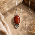 Red Jasper Pendant | Big Natural Stone Silver Plated Bloom