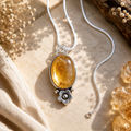 Citrine Pendant - Big Natural Stone Silver Plated | Floración