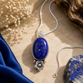 Lapis Lazuli Pendant - Big Natural Stone Silver Plated | Floración