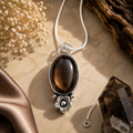 Smoky Quartz Pendant - Big Natural Stone Silver Plated | Floración