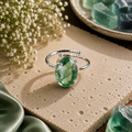 Green Fluorite Ring – Faceted Natural Stone Silver Plated Adjustable | Fortuna