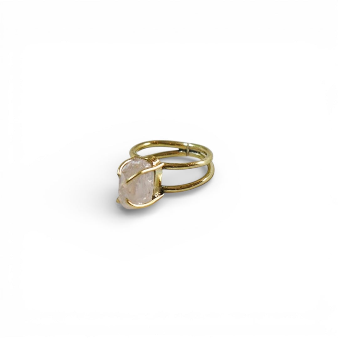 Rose Quartz Ring – Raw Natural Stone Adjustable Gold Plated | Reminder of Love