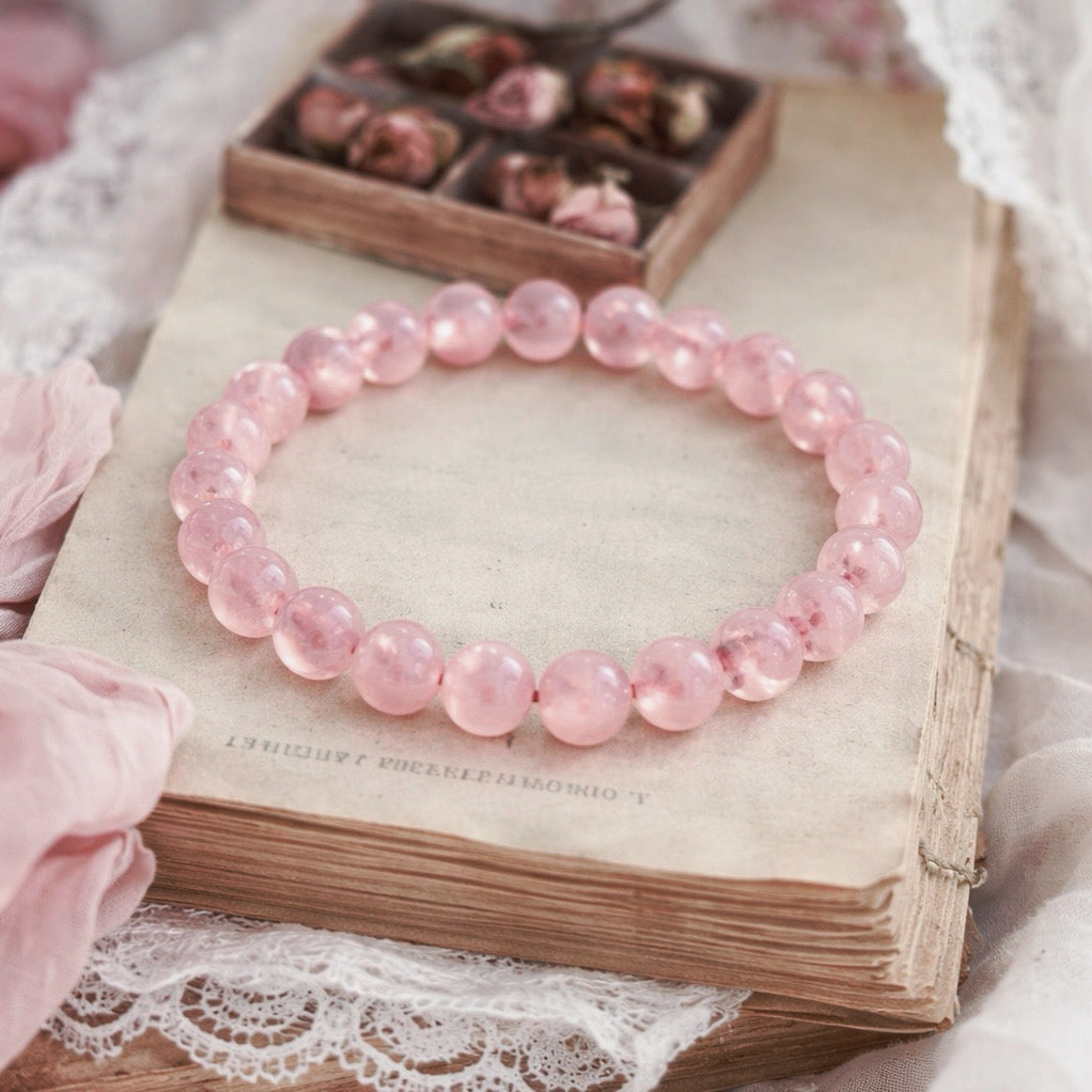 Rose Quartz Crystal Bracelet - Original Round | Traditionally Known as the Stone of Love & Inner Peace