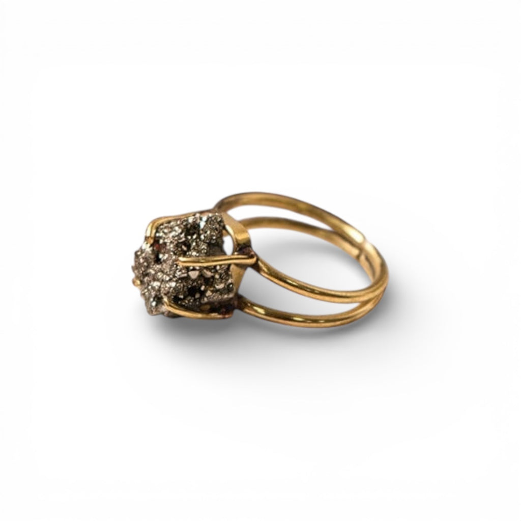 Pyrite Ring – Raw Natural Stone Adjustable Gold Plated | Reminder of Abundance