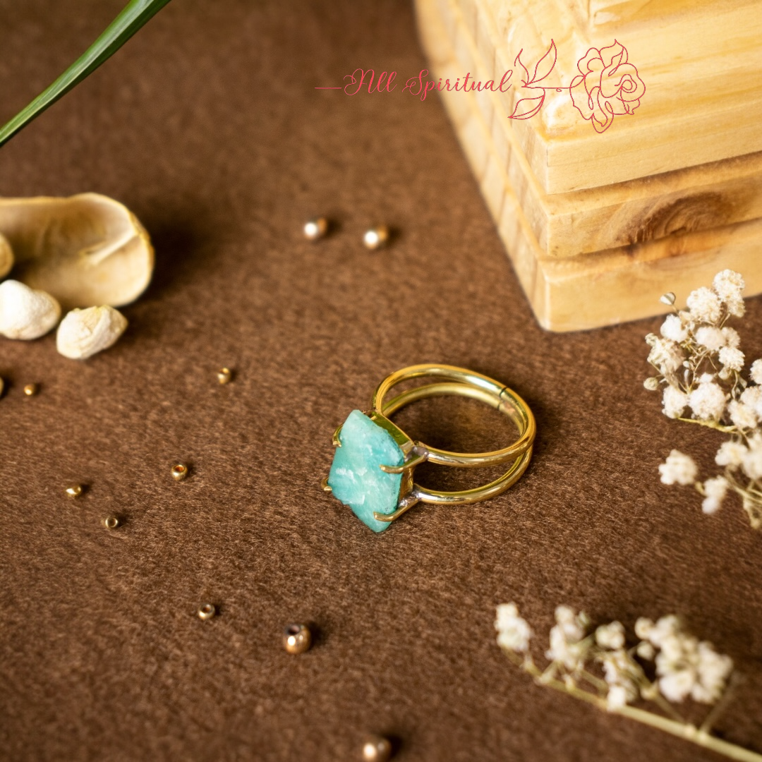 Amazonite Ring – Raw Natural Stone Adjustable Gold Plated | Reminder of Balance