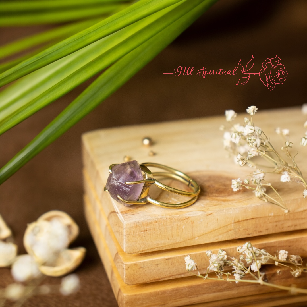 Amethyst Ring – Raw Natural Stone Adjustable Gold plated | Reminder of Calm