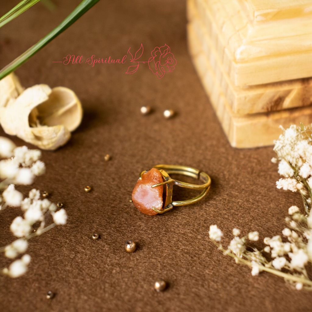 Carnelian Ring – Raw Natural Stone Gold Plated Adjustable | Esencia