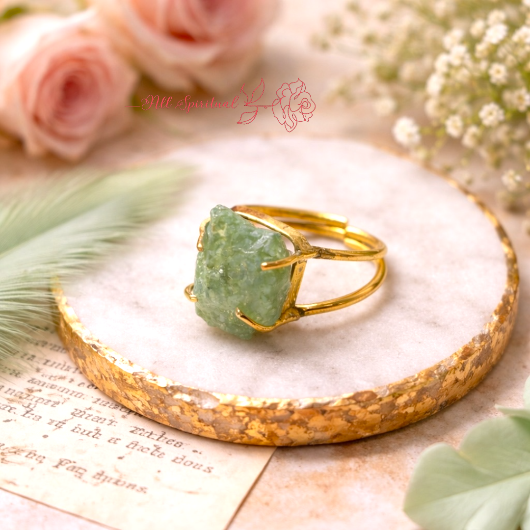 Green Aventurine Ring – Raw Natural Stone | Adjustable Gold Plated