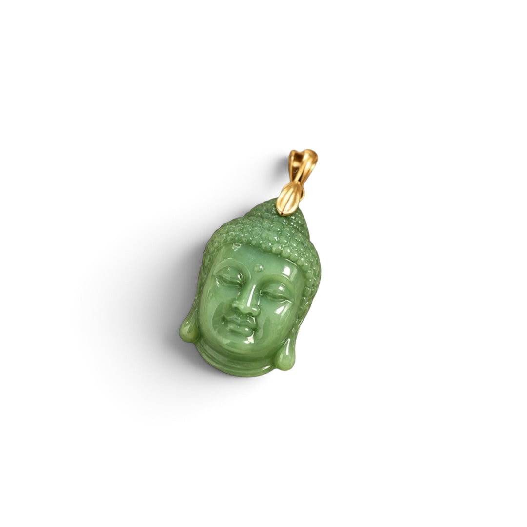 Green Aventurine Pendant - Buddha Head Carved Natural Stone | Wisdom