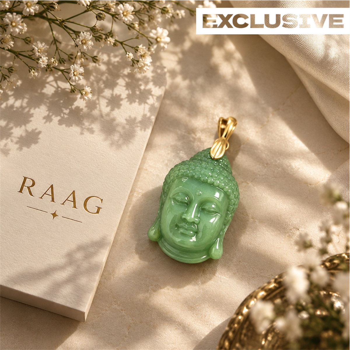 Green Aventurine Pendant - Buddha Head Carved Natural Stone | Wisdom