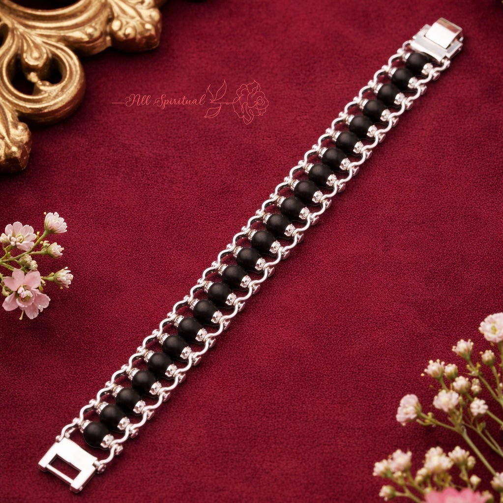 Karungali Bracelet - Natural Ebony Wood Silver Plated
