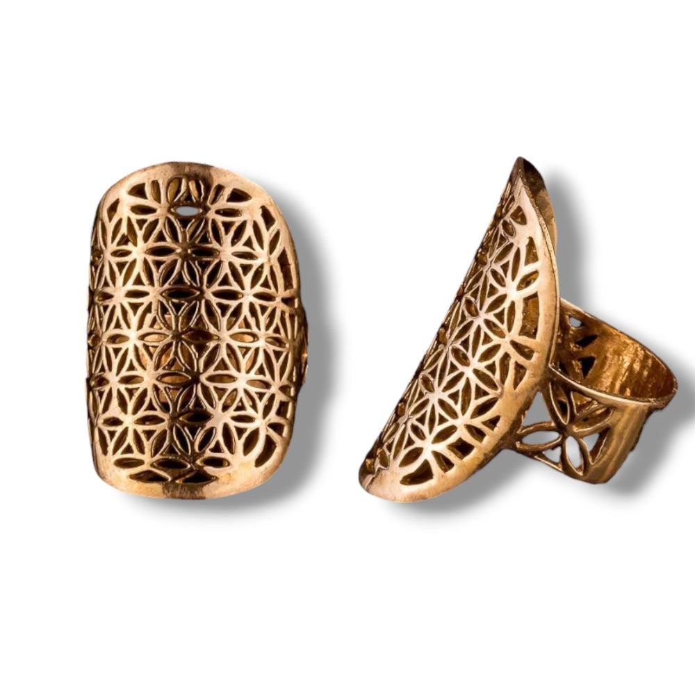 Boho Code Ring 01 - Brass Adjustable | Flower of Life