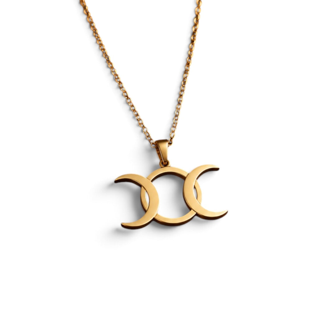 Celestial Code Pendant 07 - Brass Gold Plated | Triple Moon