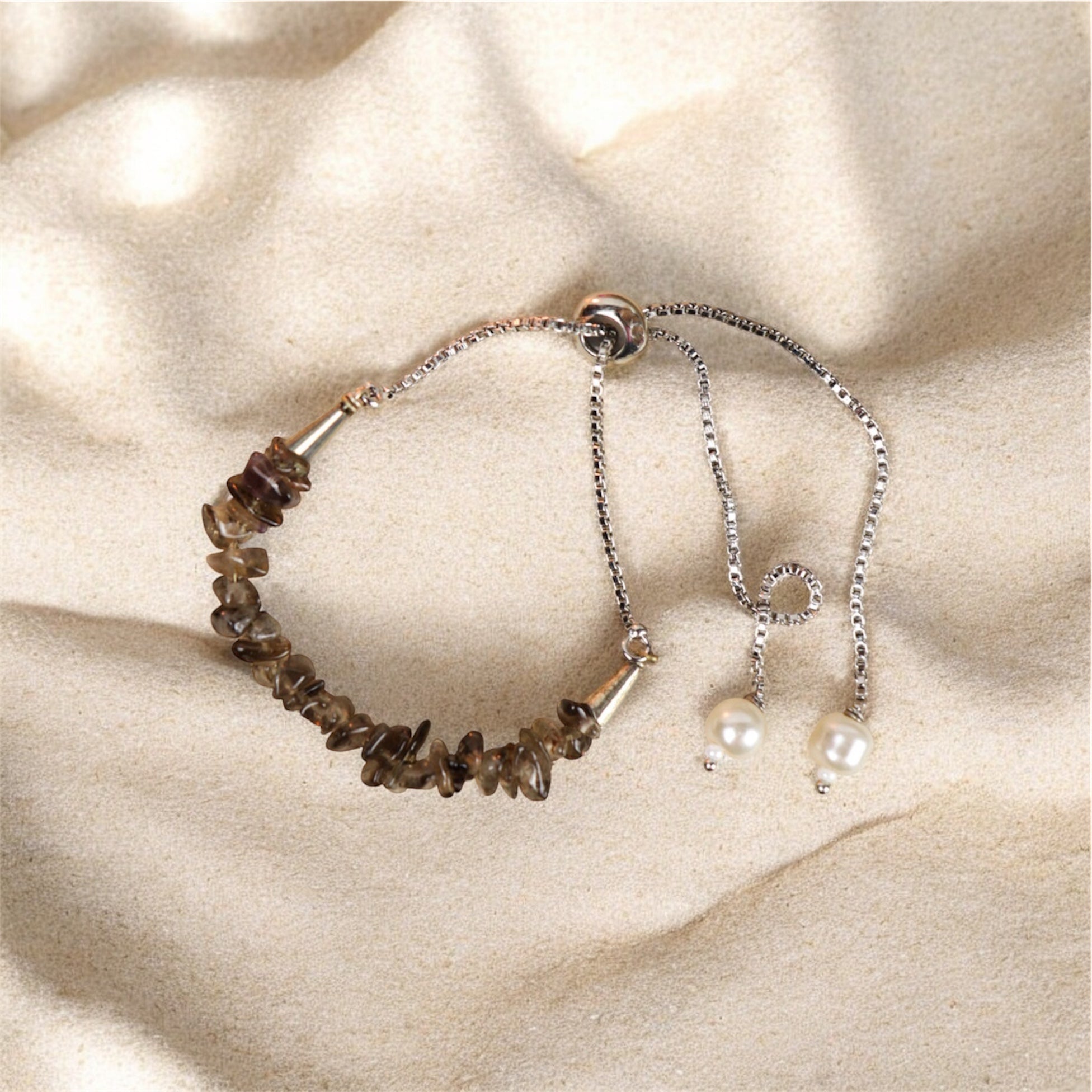 Smoky Quartz Bracelet – Minimal Chip Style Adjustable | Reminder of Grounding