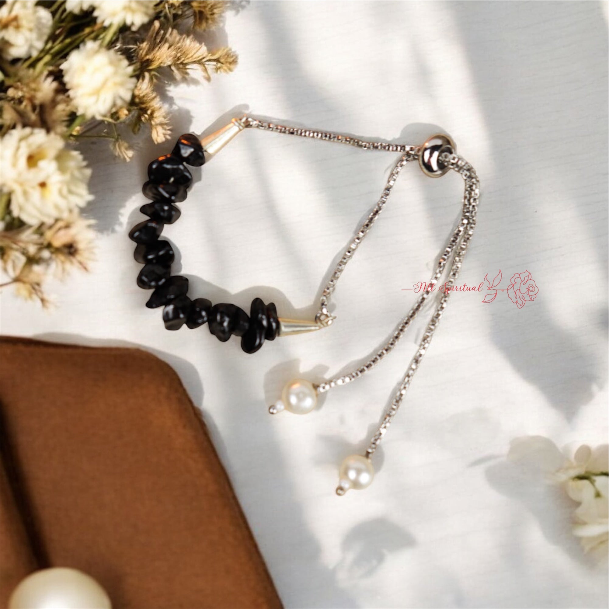 Black Tourmaline Bracelet - Minimal Chip Style Adjustable