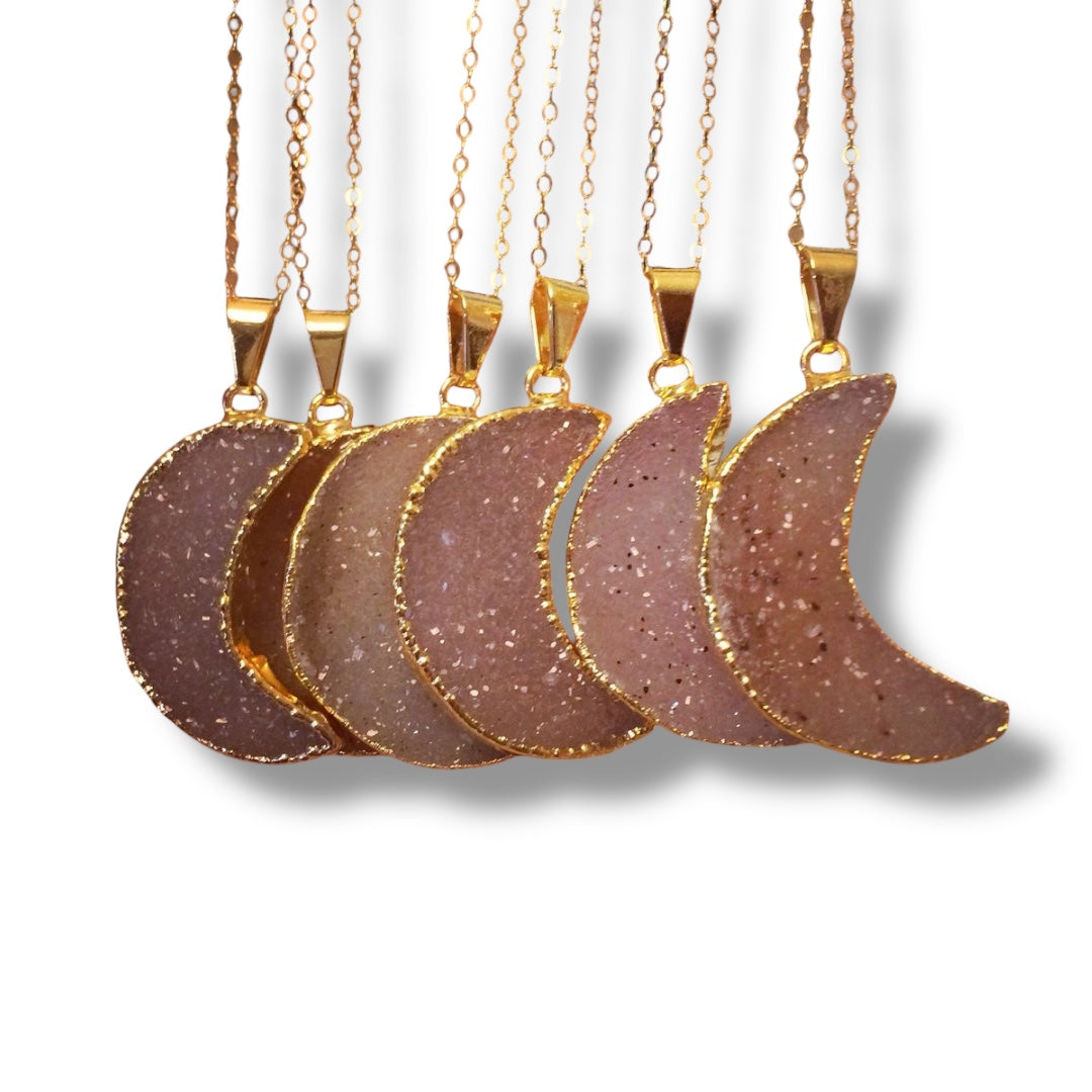 New Moon Pendant - Druzy Agate Stone | Gold Plated