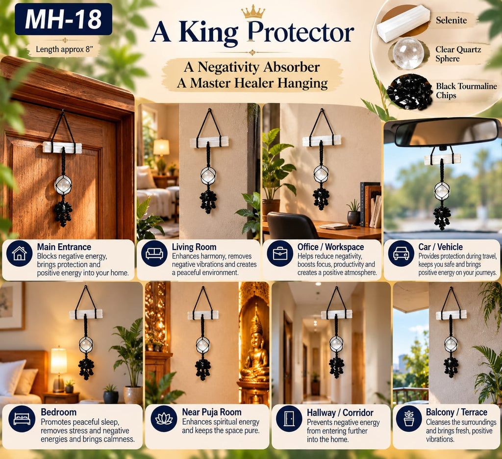 Selenite, Clear Quartz & Black Tourmaline Door Hanging - Raw Natural Crystals | A King Protector