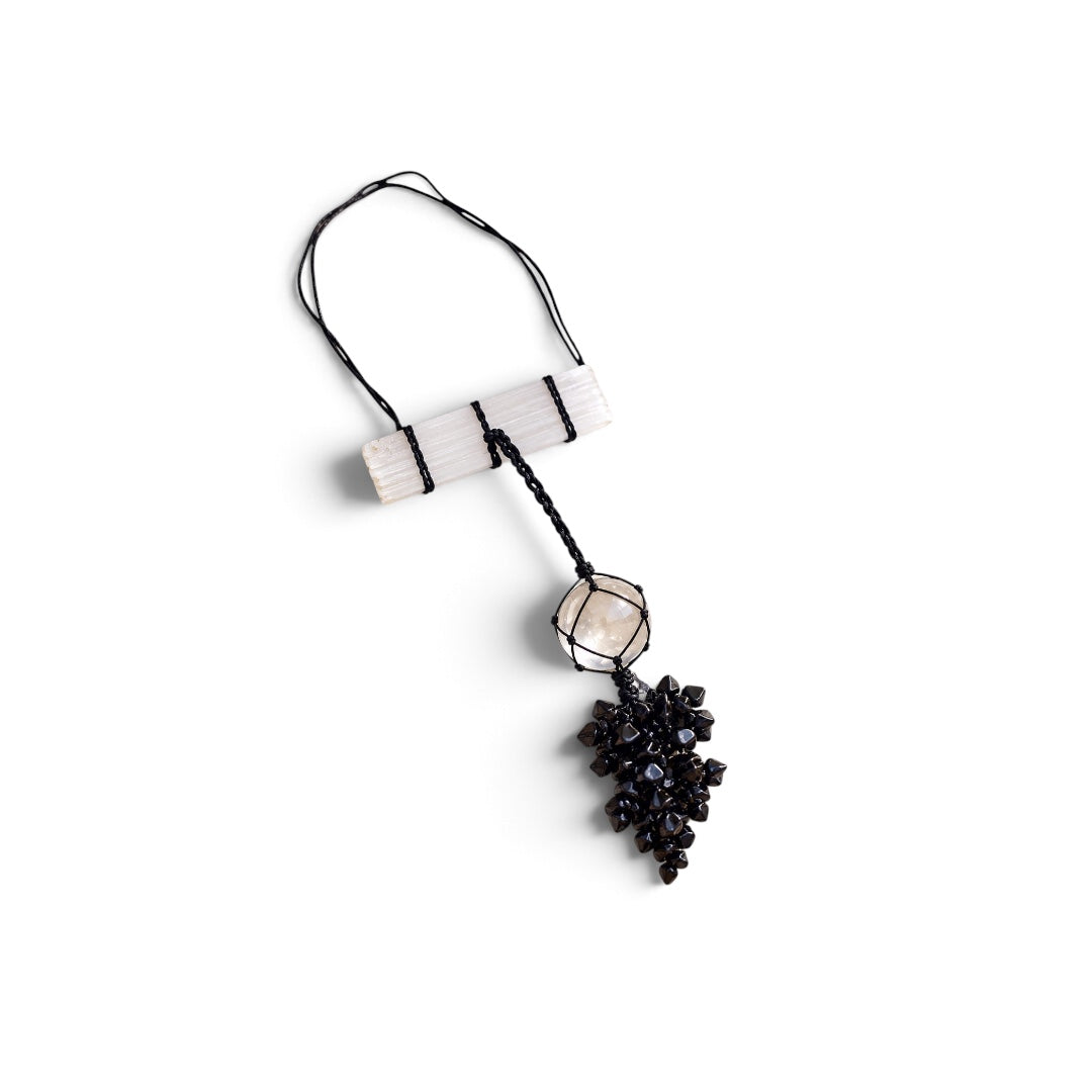 Selenite, Clear Quartz & Black Tourmaline Door Hanging - Raw Natural Crystals | A King Protector