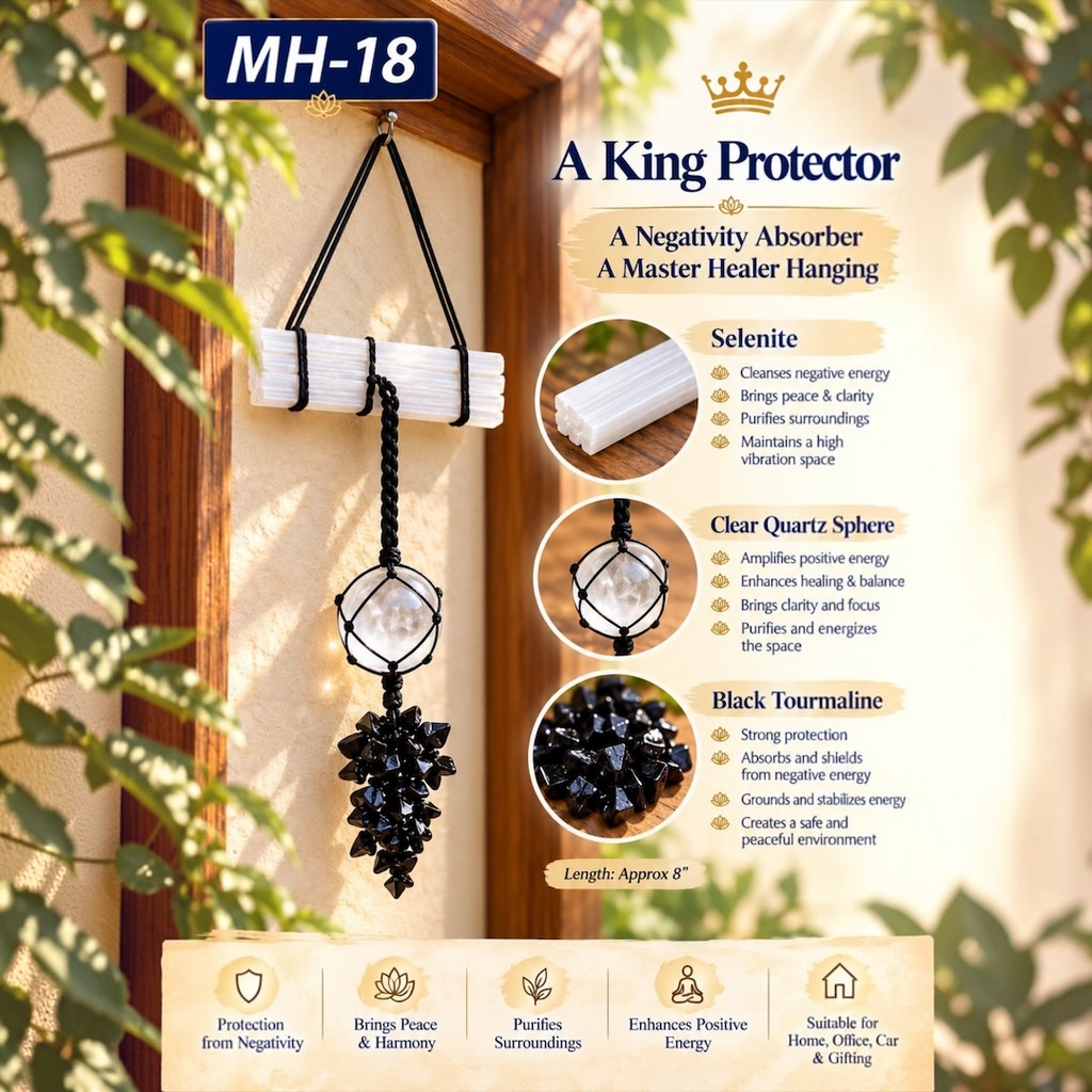 Selenite, Clear Quartz & Black Tourmaline Door Hanging - Raw Natural Crystals | A King Protector