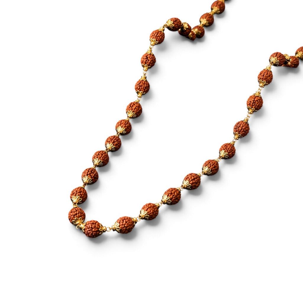Rudraksh Mala - 5 Mukhi 8mm Beads Gold Plated