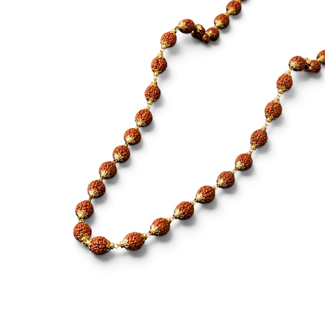 Rudraksh Mala - 5 Mukhi 8mm Beads Gold Plated