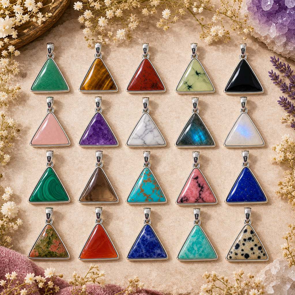 Assorted Crystal Pendant – Triangle Shape Natural Stone Silver Plated | Paz