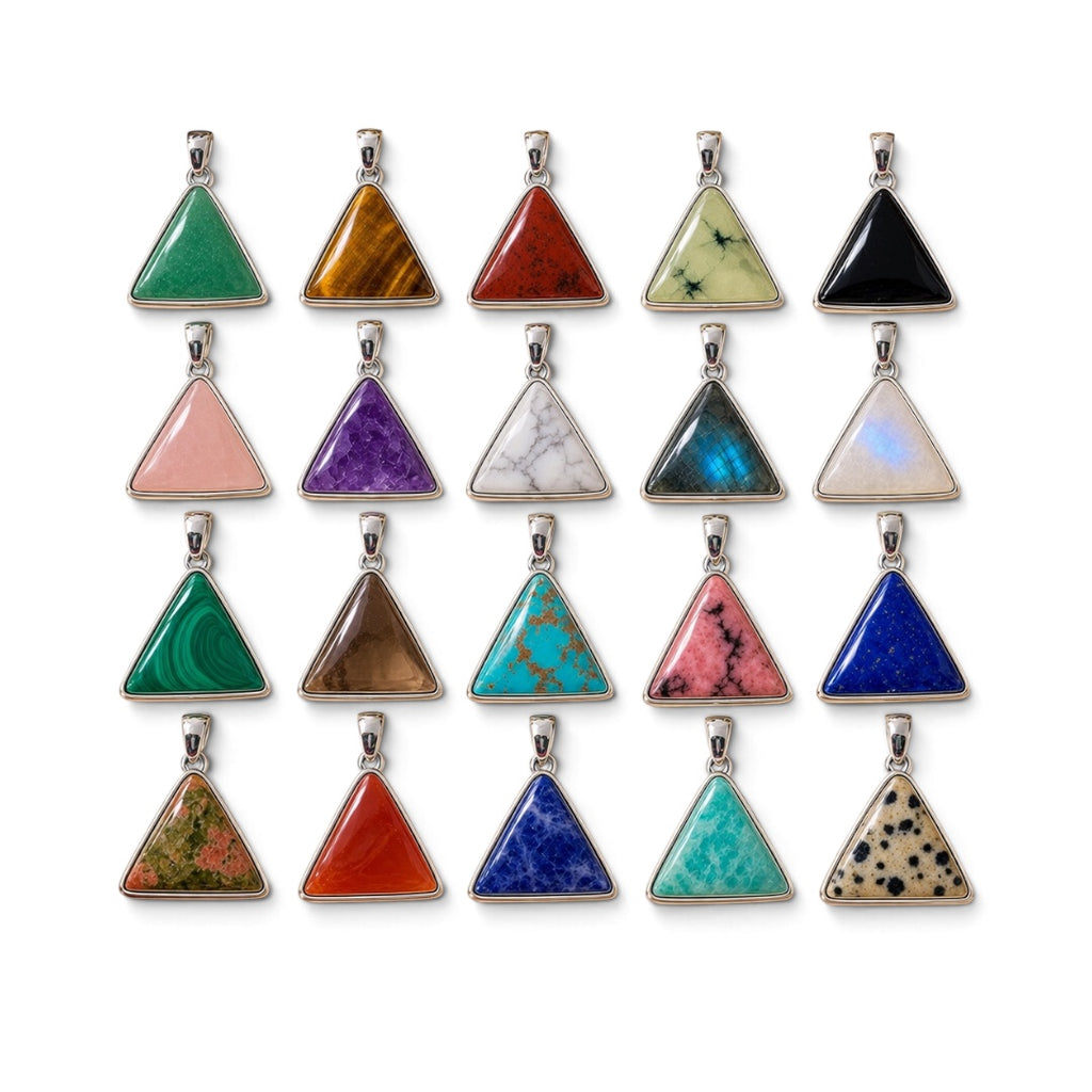 Assorted Crystal Pendant – Triangle Shape Natural Stone Silver Plated | Paz
