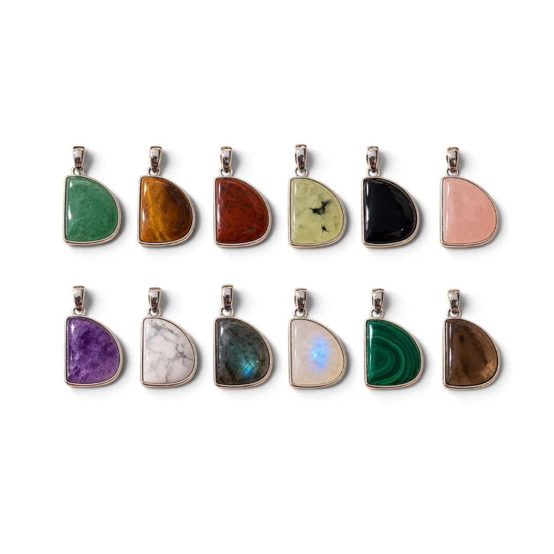 Assorted Crystals Pendant – D Shape Natural Stone Silver Plated | Sol