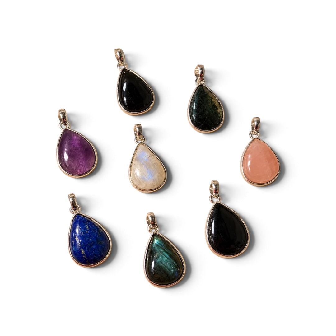 Assorted Crystal Pendant – Drop Shape Natural Stone Silver Plated | Brisa