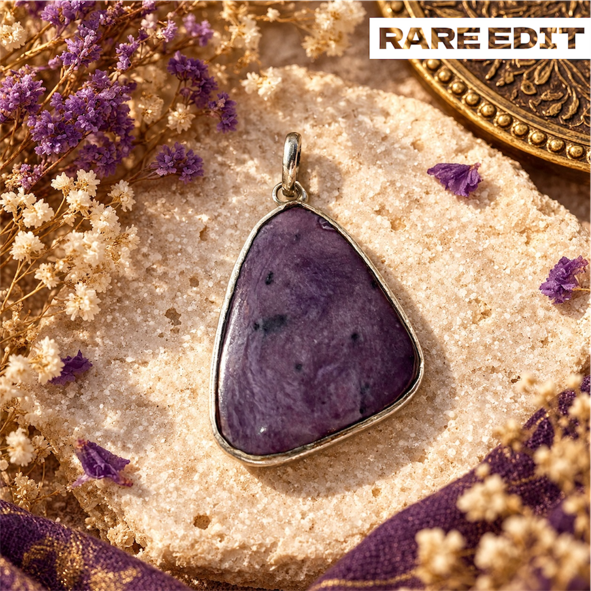 Charoite Pendant - Natural Stone Silver Plated | Rare I