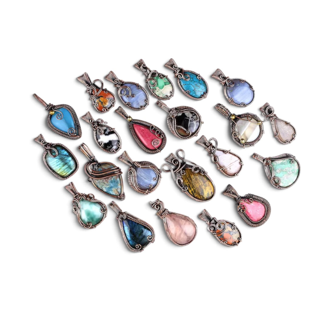 Assorted Crystals Pendant – Copper Wire Wrapped Natural Stone | Origen