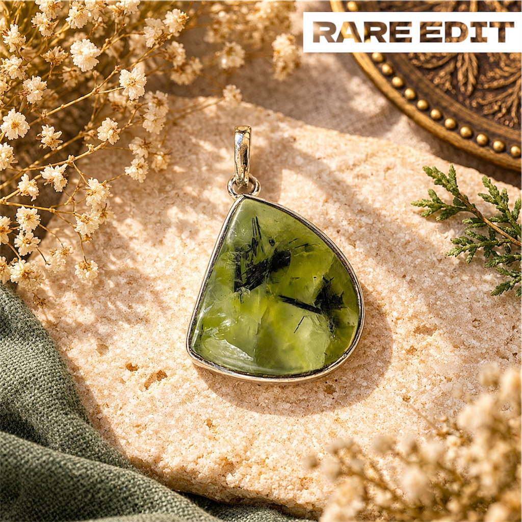 Prehnite Pendant - Natural Stone Silver Plated | Rare II