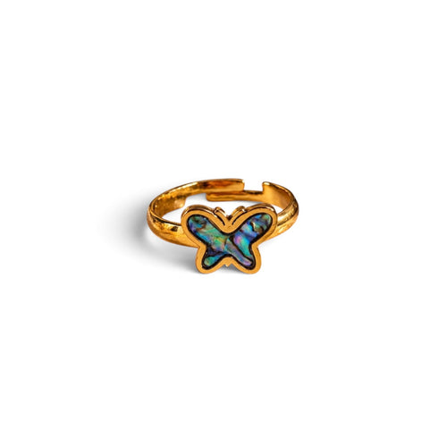 Abalone Ring - Butterfly Natural Shell Adjustable Gold plated Anti tarnish | Renewal