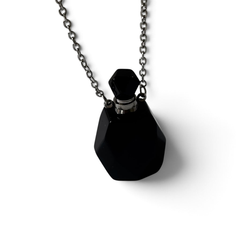 Black Obsidian Pendant - Perfume Bottle Carved Openable  Natural Stone | Protection