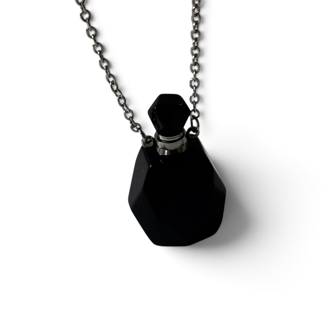 Black Obsidian Pendant - Perfume Bottle Carved Openable  Natural Stone | Protection