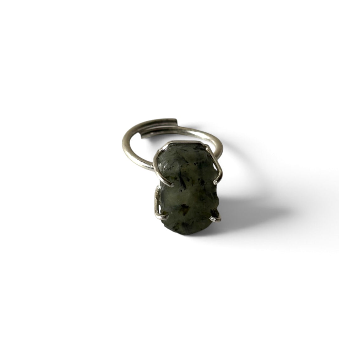 Prehnite Ring - Raw Natural Stone Silver Plated Adjustable | Elegancia