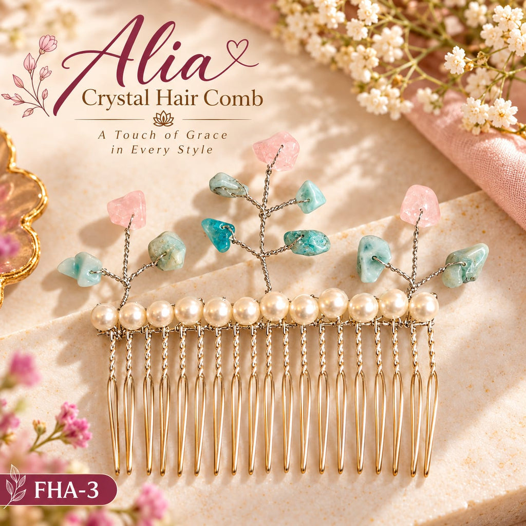Larimar & Rose Quartz Crystal Comb - Natural Stones |  Alia