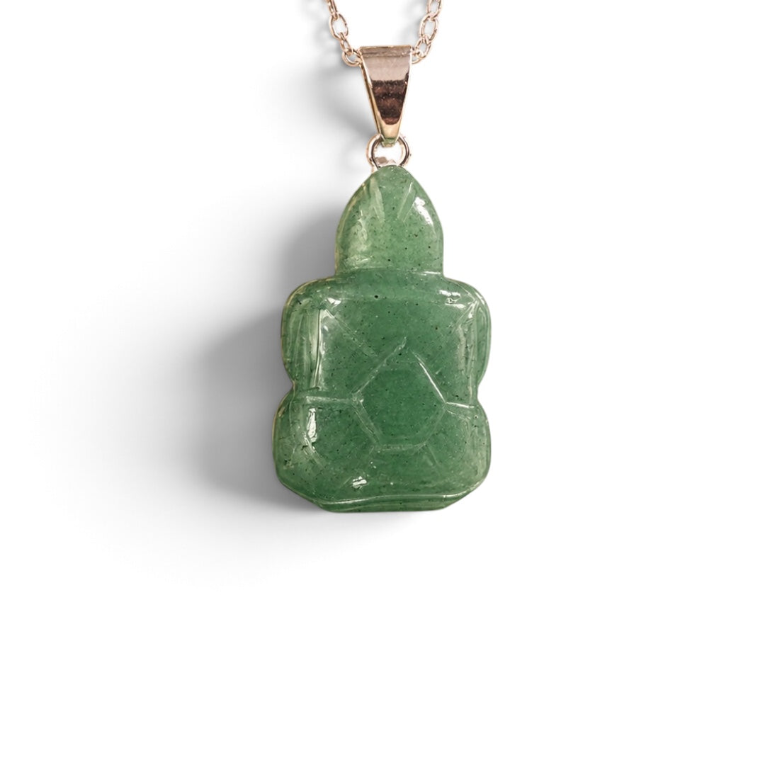 Green Aventurine Pendant - Turtle Carved Natural Stone | Luck